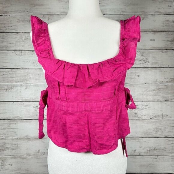 Free People The Look Of Love Tie Open Sides Cotton Top in Hot Pink Size S NEW - Picture 2 of 9